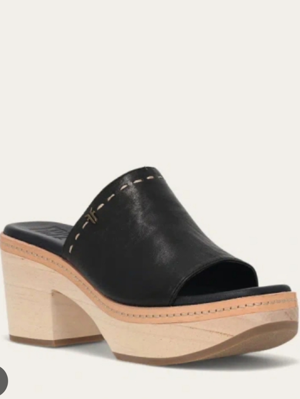 Frye Hazel 2 Platform Slides sz 8 in Black Leather & Natural Wood - Picture 2 of 16